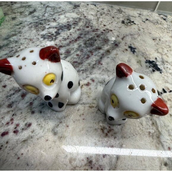 VTG MCM  1950s Japan Dalmation Dog S&P Shakers Yellow Eyes Ceramic kitschy Read - Picture 2 of 12